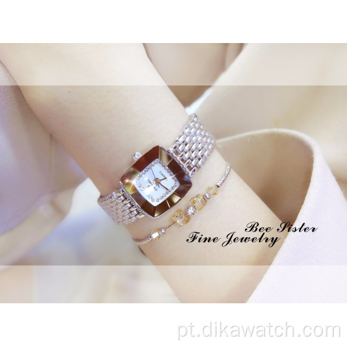 Relógios femininos de marca chinesa BS FA1197 para mulheres charme de luxo em aço inoxidável ouro rosa quartzo impermeável reloj